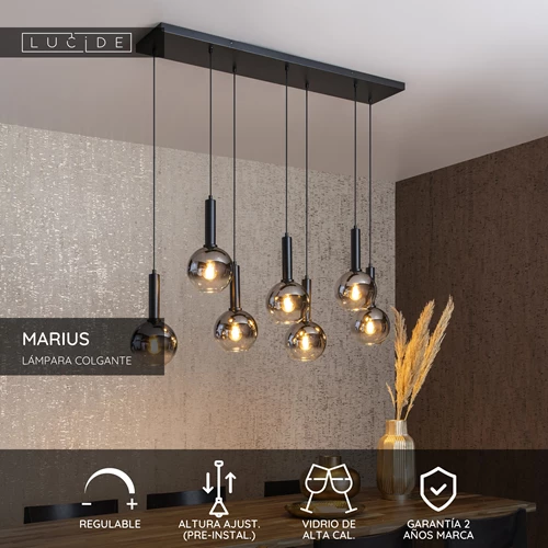 Lucide MARIUS - Lámpara colgante - 7xE27 - Negro - USP